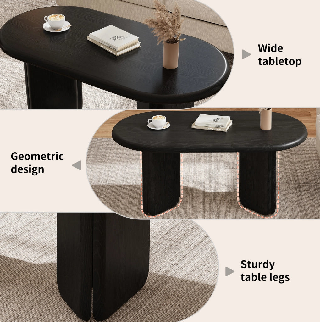 Tavolino da caffè ovale 99x50x40 cm in MDF nero con gambe arrotondate