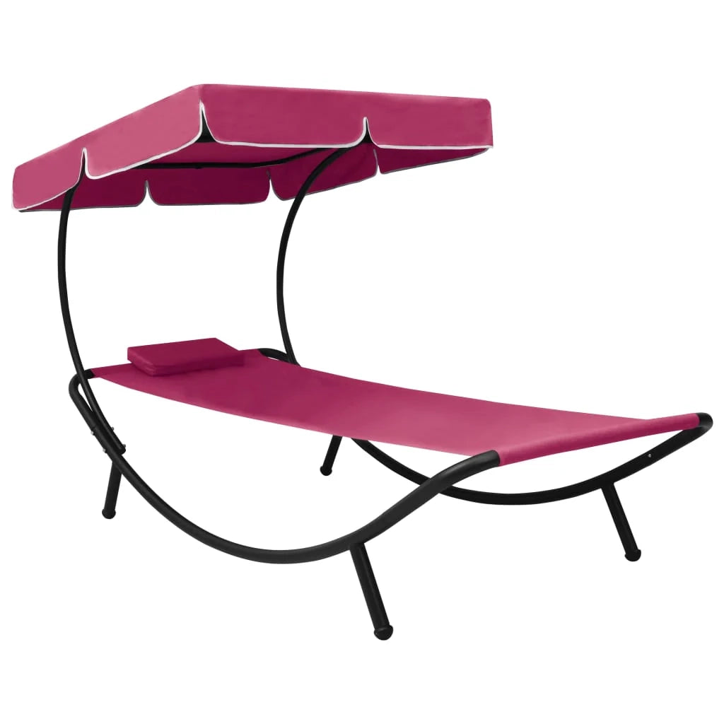 Lettino prendisole da esterno 200 cm con baldacchino e cuscino rosa 02_0012009