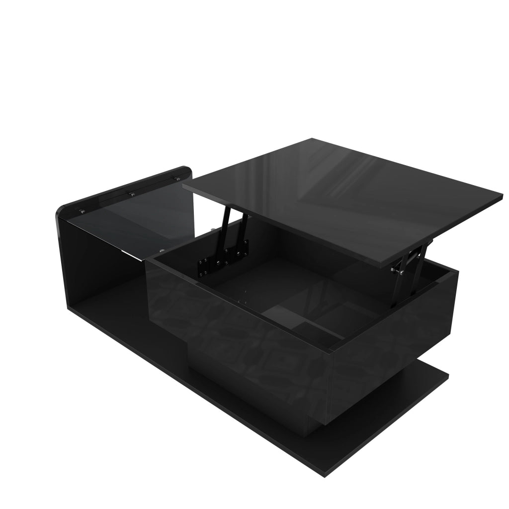 Tavolino da caffè sollevabile 100 x 50 x 33/47,5 cm nero lucido, LED, vetro e pannelli