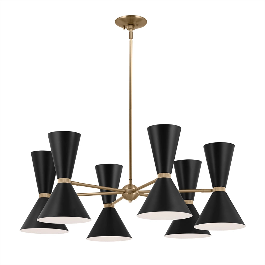Lampadario Art Déco Phix Kichler nero oro coni 12xE27