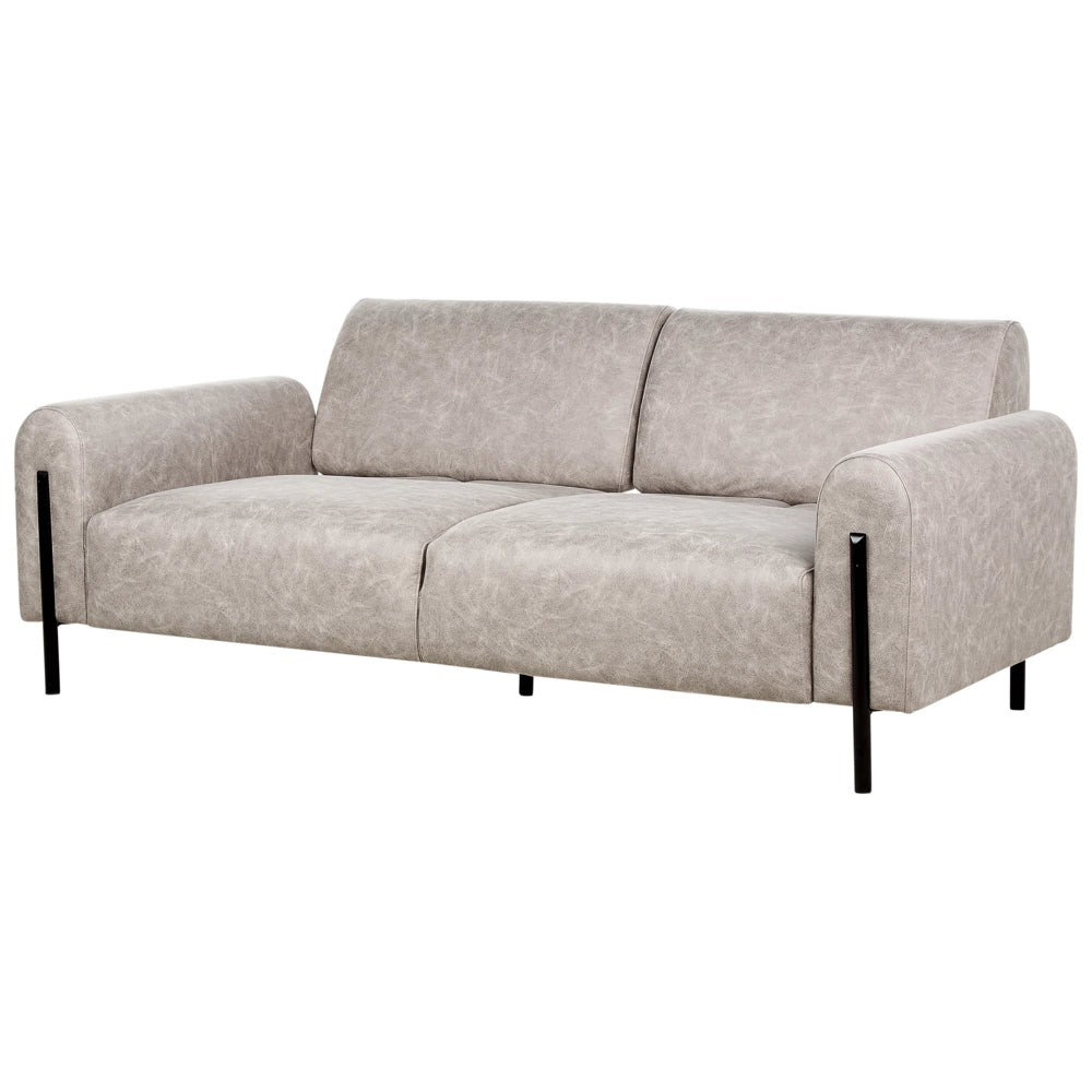 Divano 3 posti rivestito in tessuto effetto pelle grigio schienale regolabile stile moderno