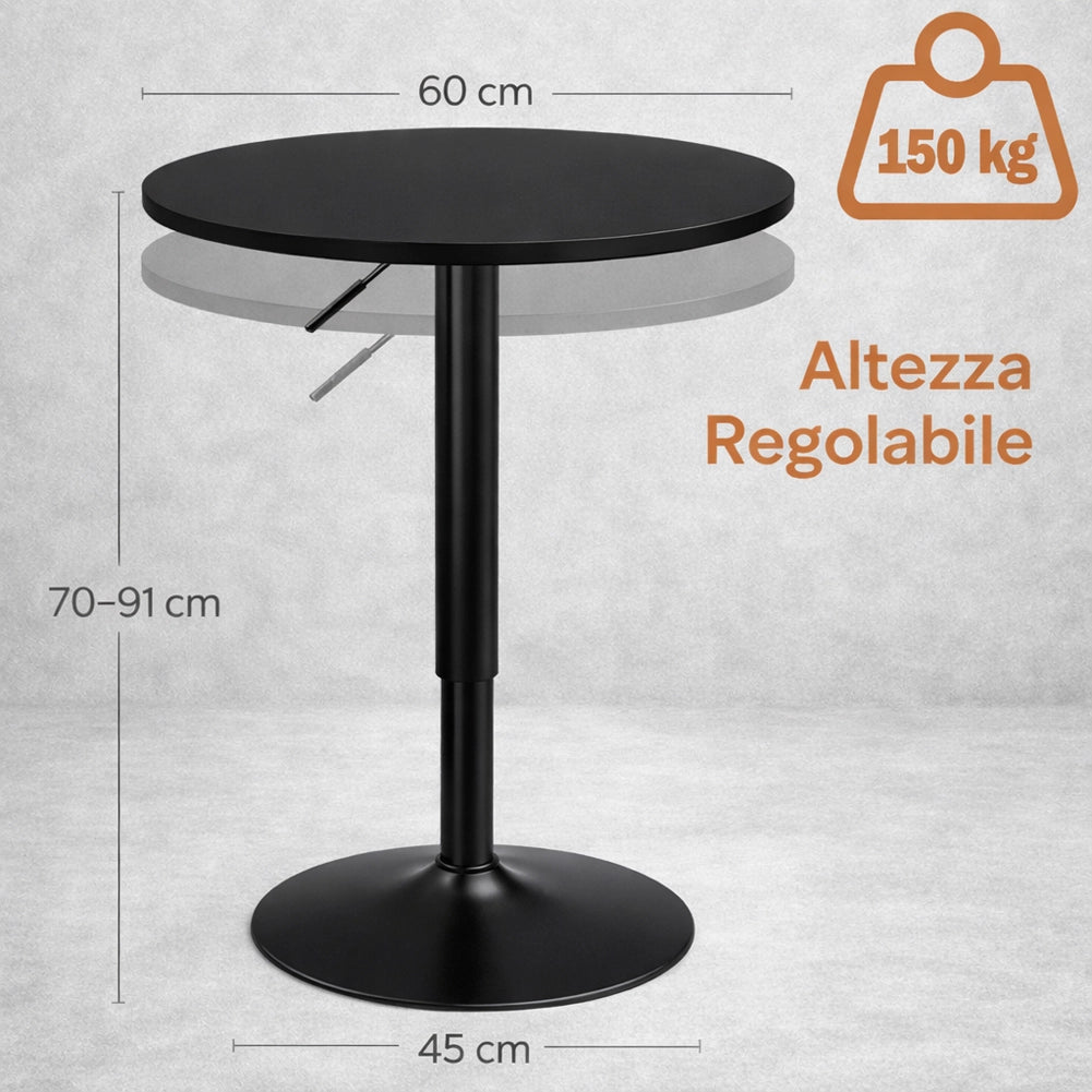Tavolo Bar Girevole Nero Diametro 60cm con Altezza Regolabile per Bar Ristoranti
