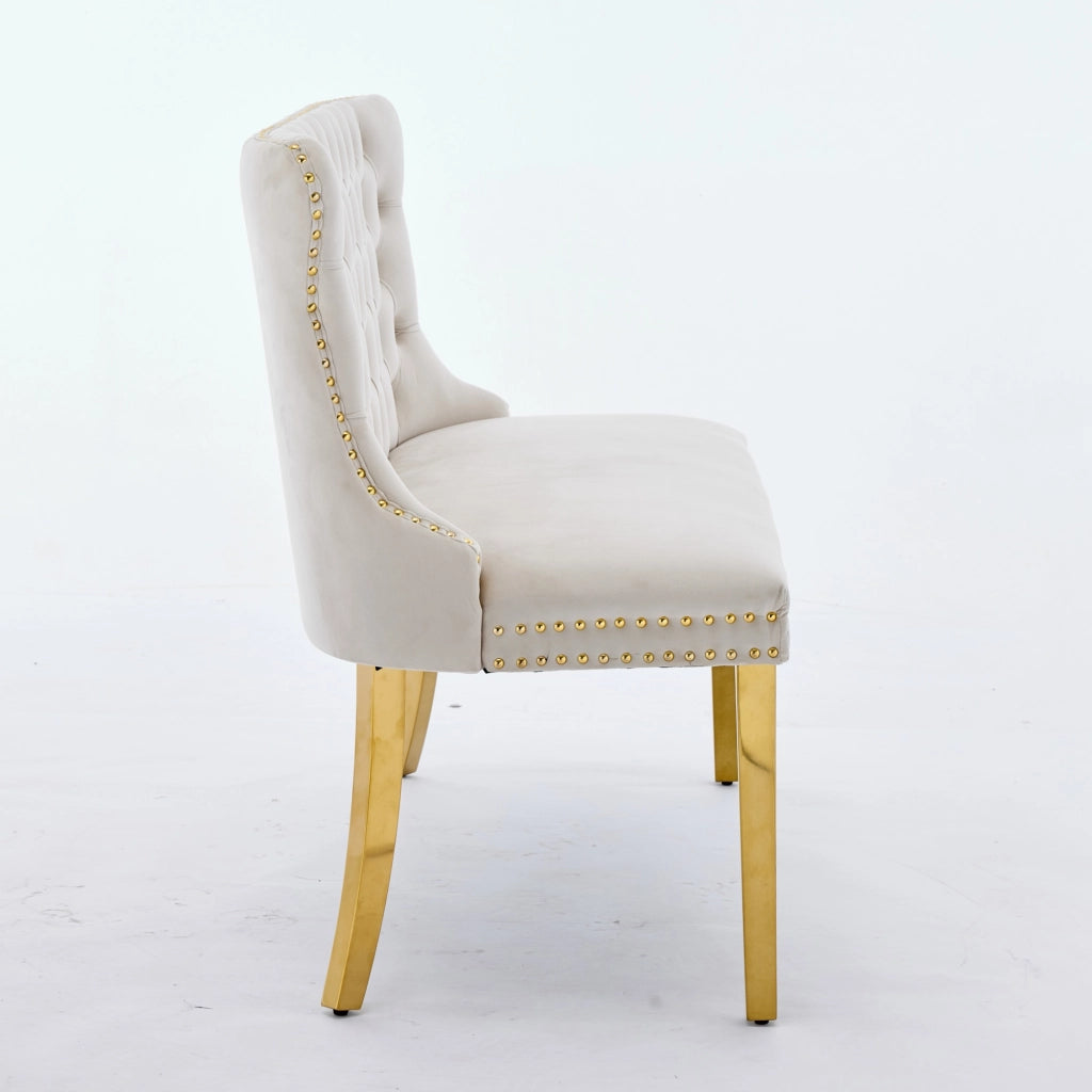 Panchina 2 Posti Imbottita in Velluto ¨C MINIMAL ¨C Beige, Gambe Dorate, Design Moderno