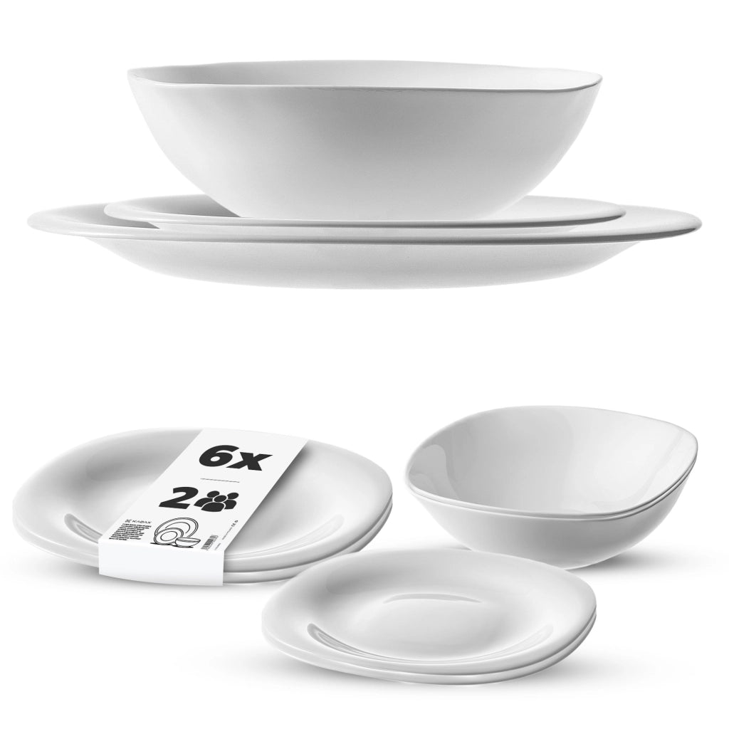 Set di stoviglie KADAX composto da 6 piatti, colore bianco.