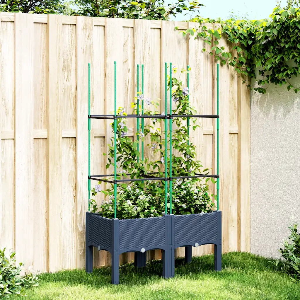 Fioriera | Cassetta per fiori | Vaso da Giardino con Graticcio Grigio Blu 80x40x142,5cm PP