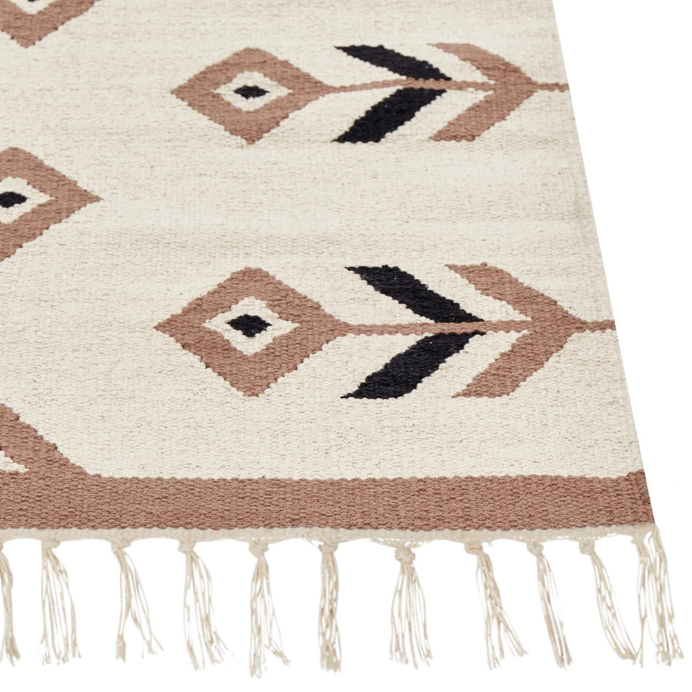 Tappeto Kilim Beige e Nero in cotone 140 x 200 cm a pelo basso Rettangolare reversibile Soggiorno moderno Camera da letto