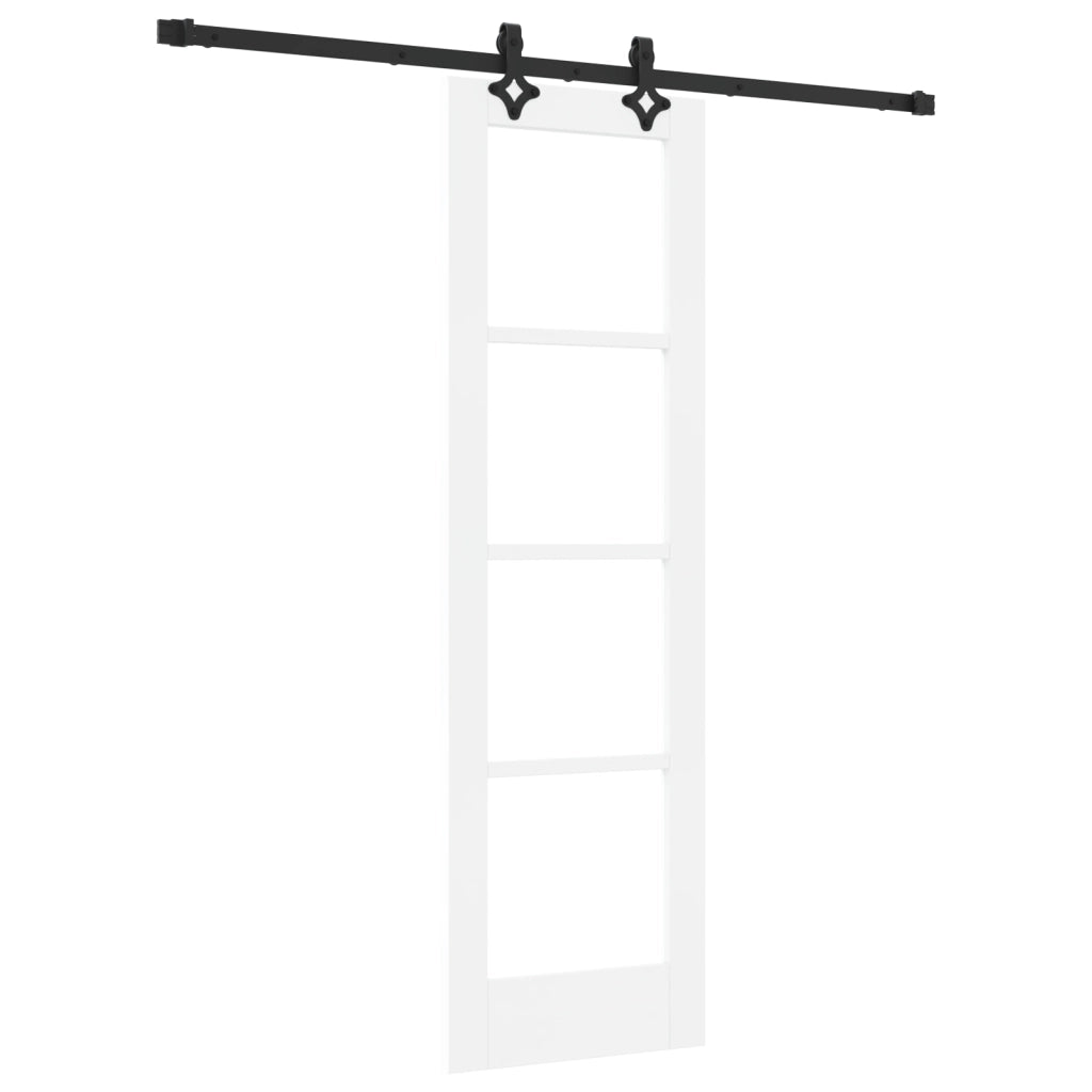 Porta Scorrevole  con Set di Ferramenta "ORKDAL" Bianco in Legno Massello e Vetro
