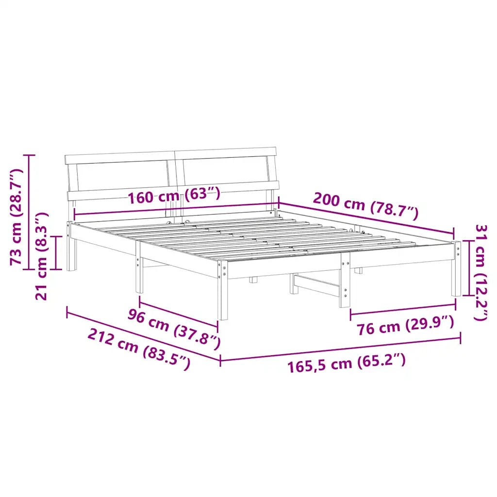 vidaXL Struttura del letto Marrone 160 x 200 cm Legno di pino massello