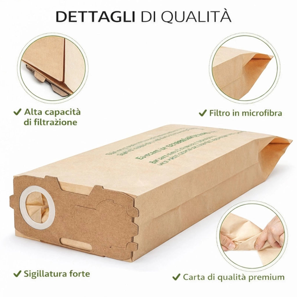Kit 6 Sacchetti Aspirapolvere Compatibili Vorwerk Folletto VK120 VK121 VK122