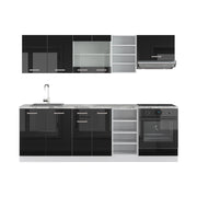 Cucina componibile R-Line Nero lucido/Bianco 240 cm senza piano di lavoro Vicco
