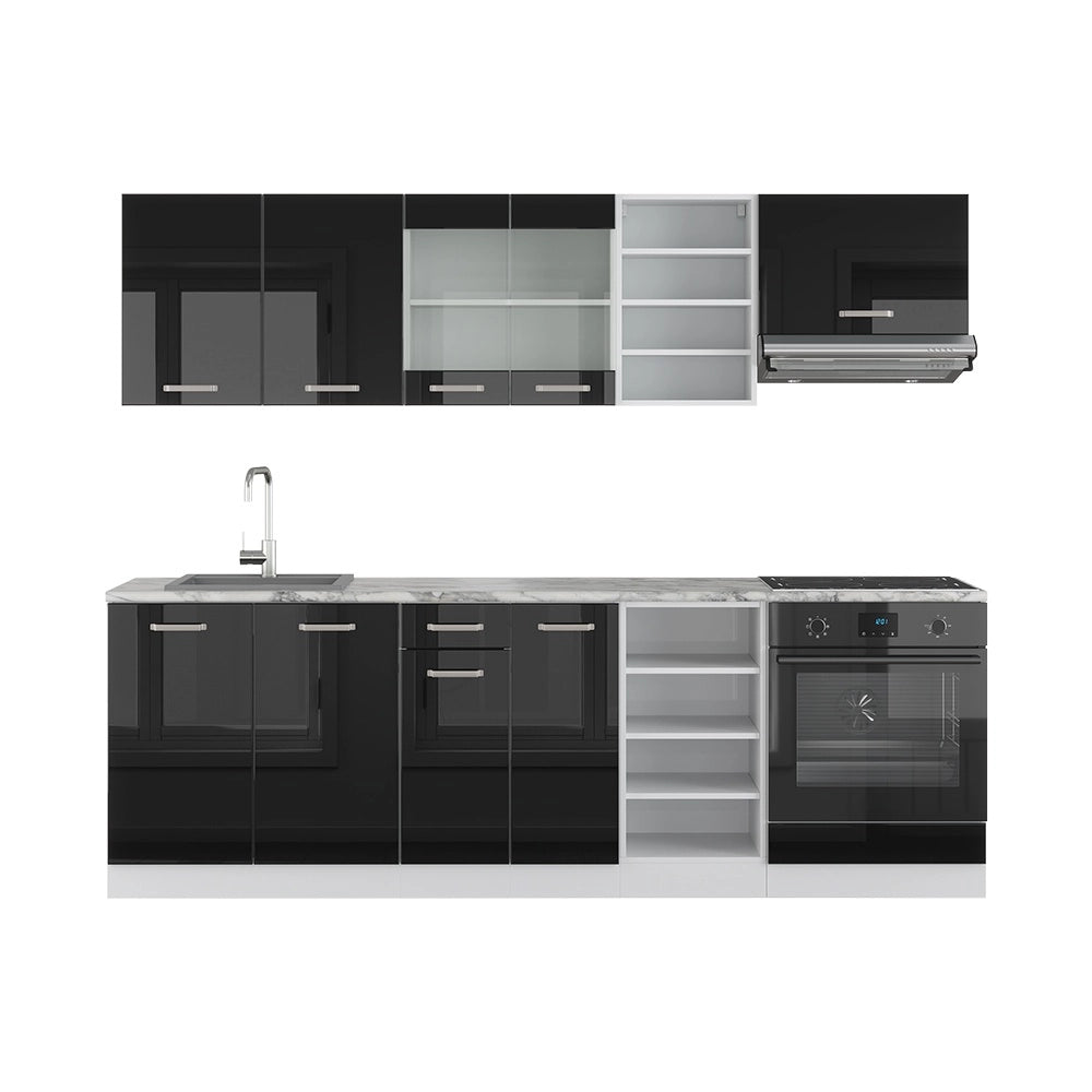 Cucina componibile R-Line Nero lucido/Bianco 240 cm senza piano di lavoro Vicco