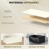 Cassettiera 4 Cassetti Pieghevoli con Maniglie Doppie, in Legno, Acciaio e Tessuto, 58x30x91 cm, Bianco e Grigio