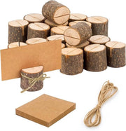 Sostegni per biglietti da visita in cartone (25 pezzi) con cartoncino in cartone kraft | Supporto per menu con corda | Supporto per foto in legno per matrimoni e feste