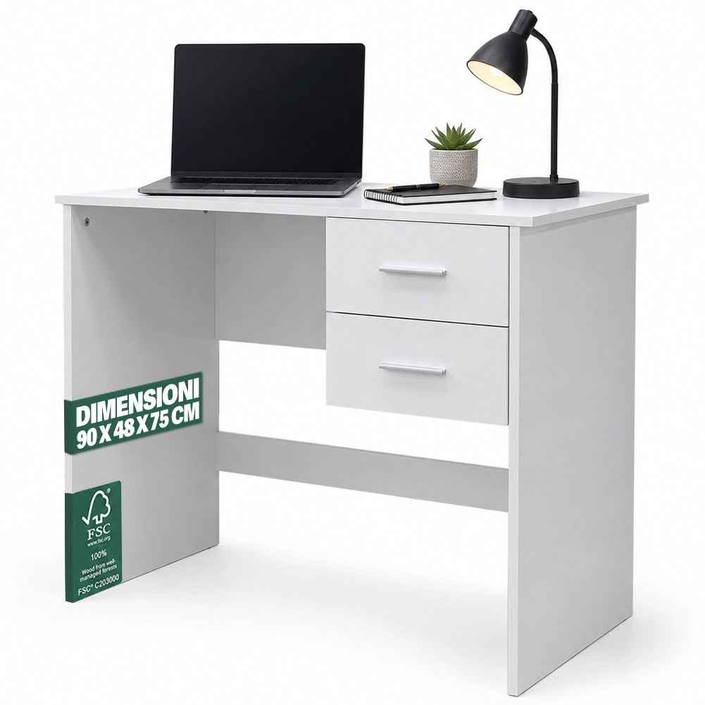 Scrivania da Ufficio Bianca Porta PC da Casa con Cassetti 90x48x75cm Salvaspazio