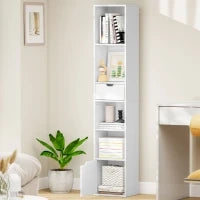 Scaffale Libreria a 4 Ripiani Aperti con Armadietto e Cassetto, 30x24x158 cm, in Legno Bianco