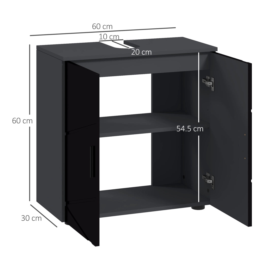 EasyComfort Mobile Sottolavabo Bagno in Legno con Armadietto 2 Ante, 60x30x60cm, Nero