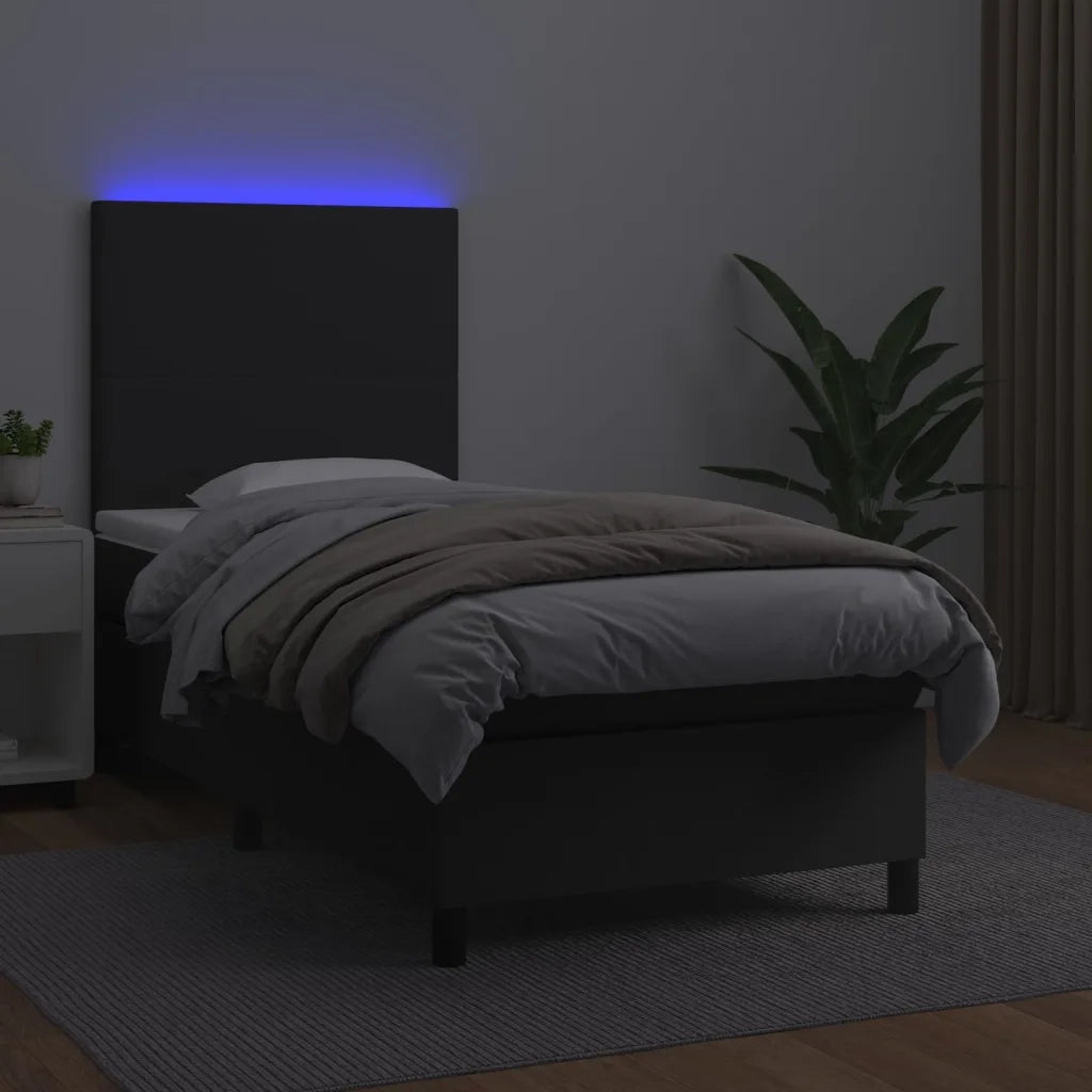 Giroletto a Molle con Materasso e LED Nero 90x200 cm Similpelle cod mxl 58898