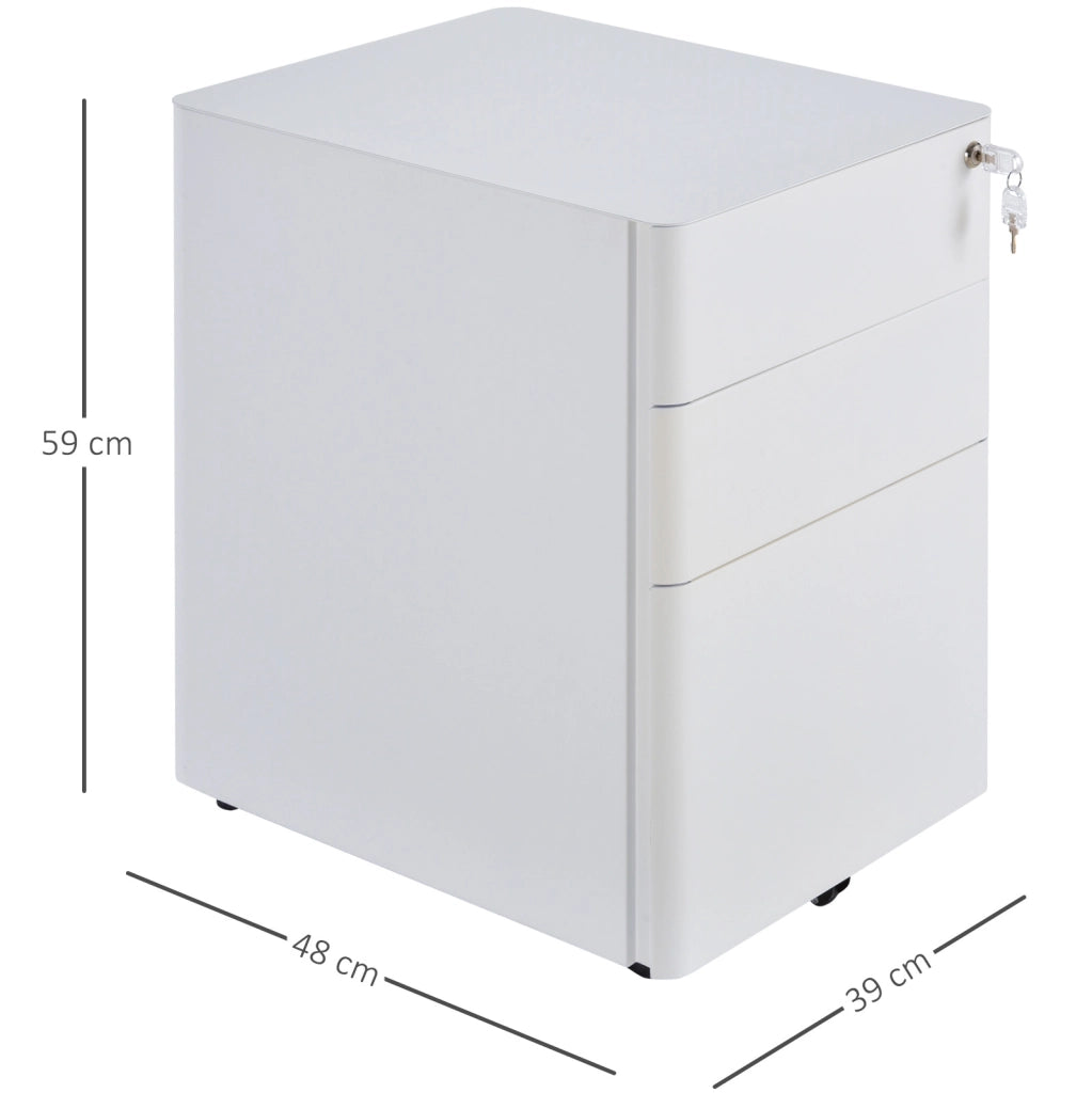 Cassettiera mobile in acciaio bianco con 3 cassetti