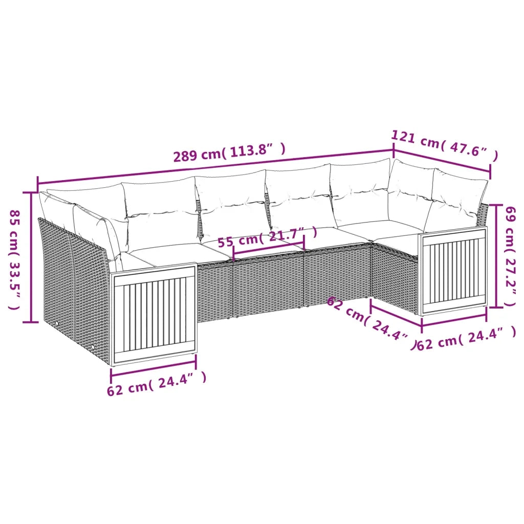 Set Divani da Giardino 7 pz con Cuscini Grigio in Polyrattan 3227950