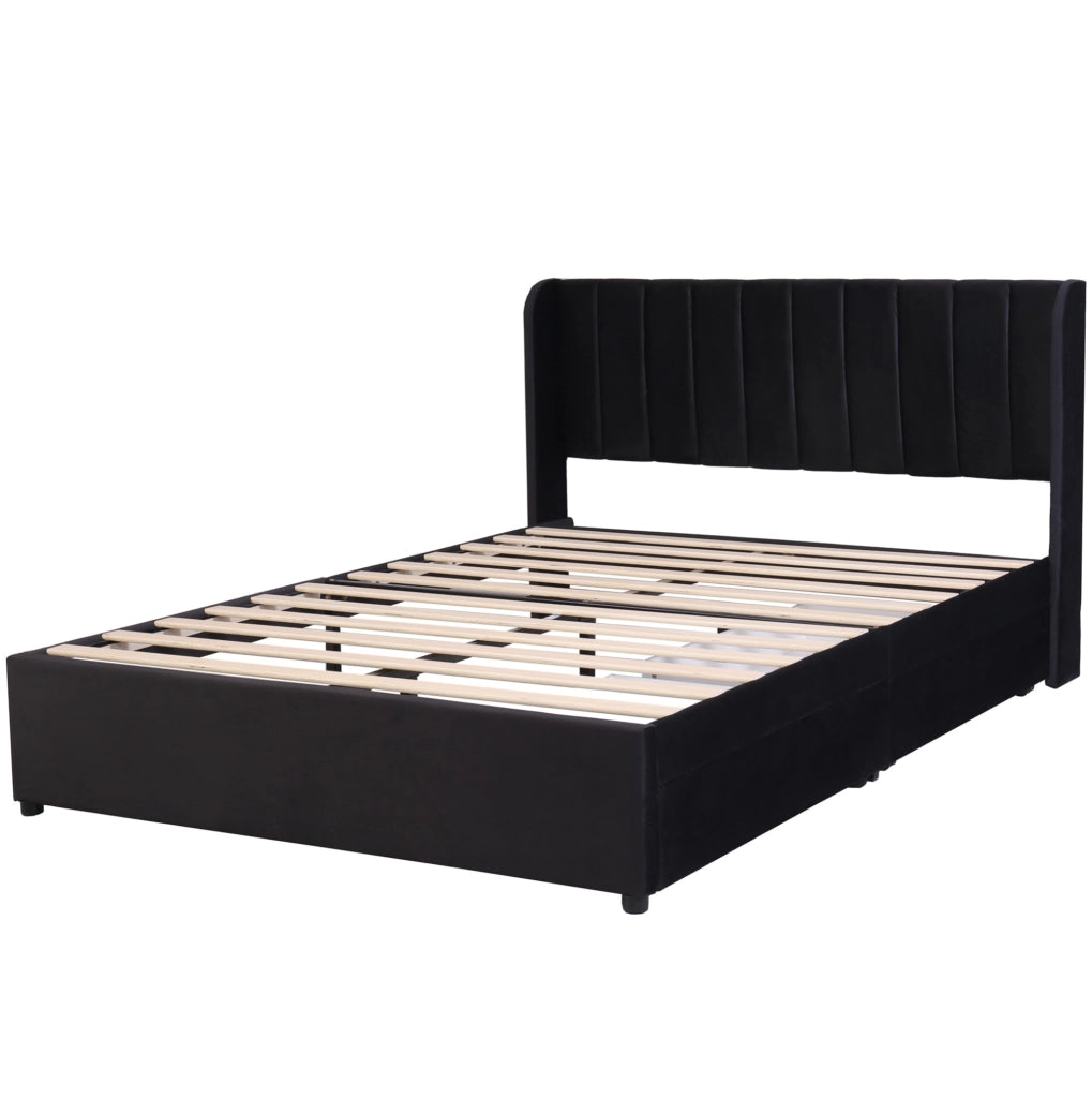Letto matrimoniale 140x200 cm con 2 cassetti; velluto nero (Senza materasso)