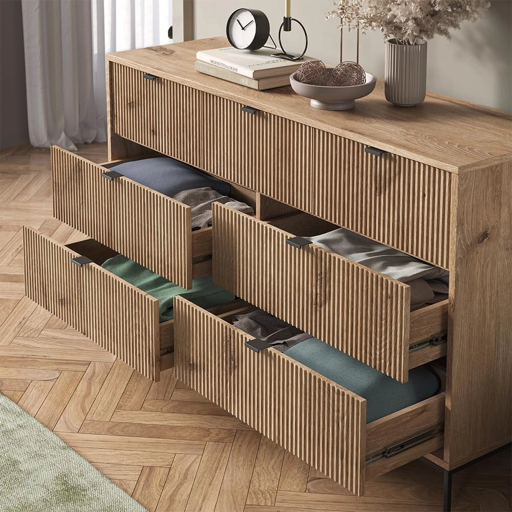 Credenza Eliza, Quercia vichinga, 42 x 81 cm con 7 cassetti, per la conservazione di abbigliamento e oggetti per la casa