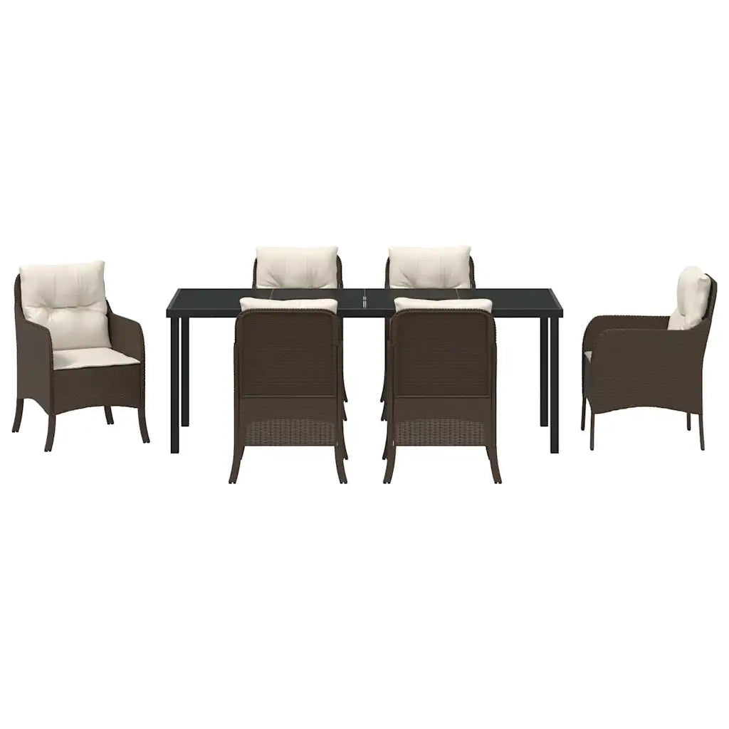 Set da Pranzo per Giardino con cuscino 7 pcs Marrone polyrattan 3380160