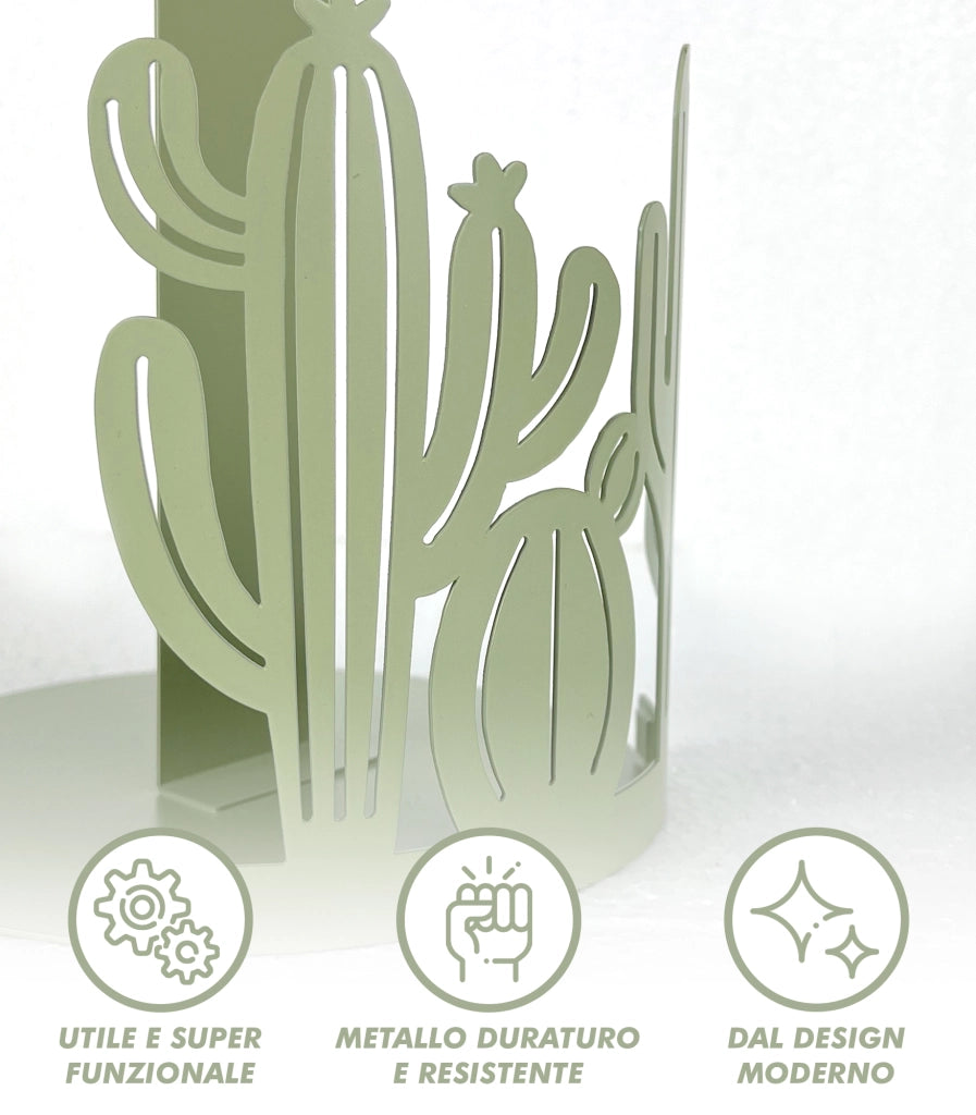 Set Accessori Cucina 2/4 Pezzi Porta Scottex Portatovaglioli Vassoio Grande Da Portata Portafrutta Centrotavola Metallo Design Moderno Decorazioni Tavola  - Cactus - 2 Pezzi