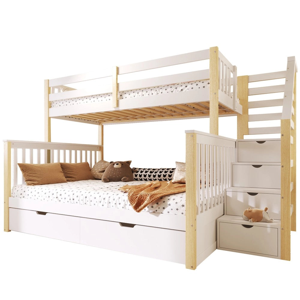 Letto a Soppalco con Cassetti e Contenitore ¨C Xylo ¨C Bianco/Naturale, 90x200/140x200
