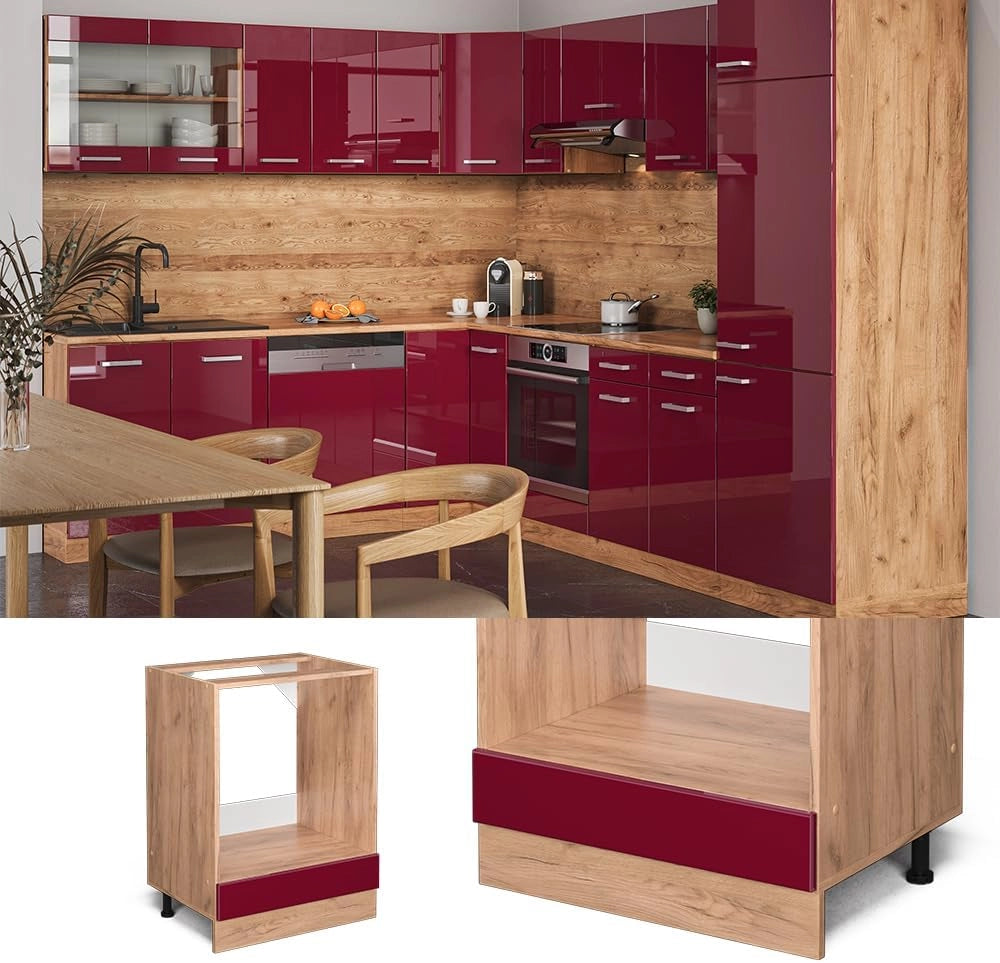 Mobile per forno da incasso R-Line, Rosso lucido, 60 cm senza piano di lavoro, per la libera combinazione all'interno di sistemi cucina modulari