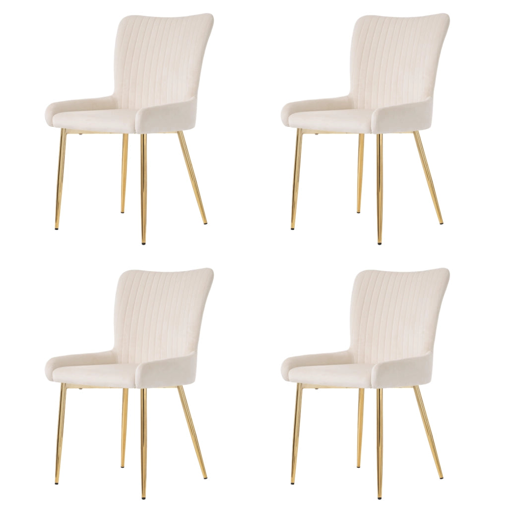 Set di 4 sedie da pranzo in velluto con gambe in metallo; beige e oro
