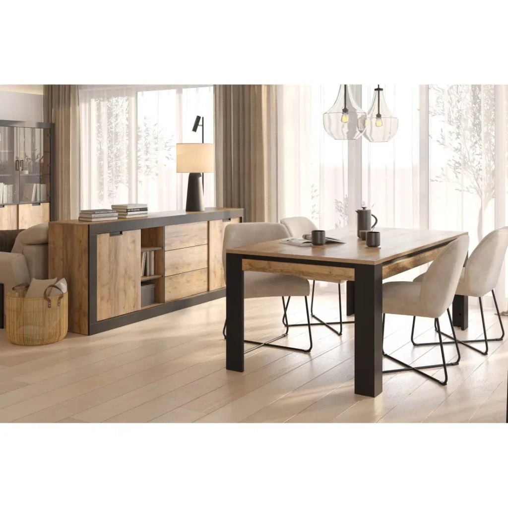 Tavolo da pranzo per 8 persone MEUNIER – Rovere & Nero Opaco, 195×77×100 cm