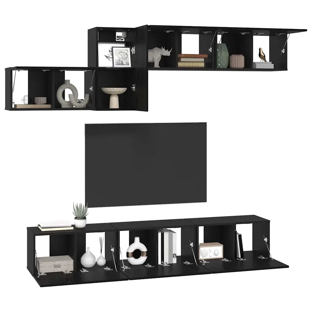Set mobile TV con cassetto-Credenza per TV Rovere Nero Legno multistrato 296030