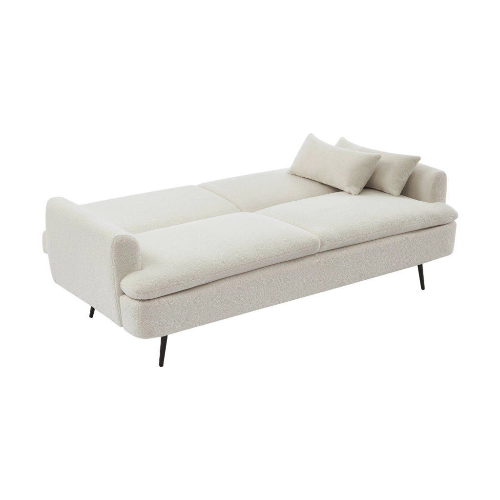 Divano letto in bouclé, 2–3 posti, crema
