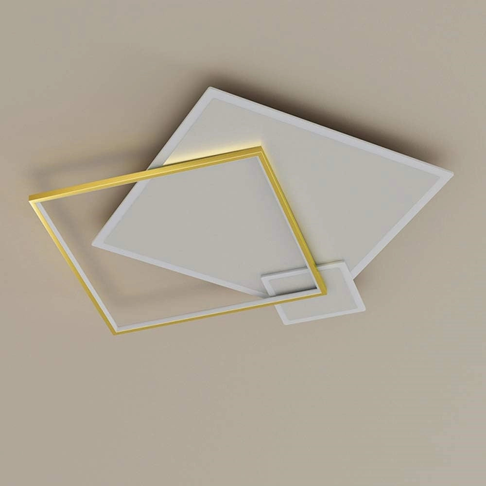 Trade Shop - Plafoniera Led 46watt Quadrato Oro Moderno Lampadario Soffitto Luce Bianco 71486 -