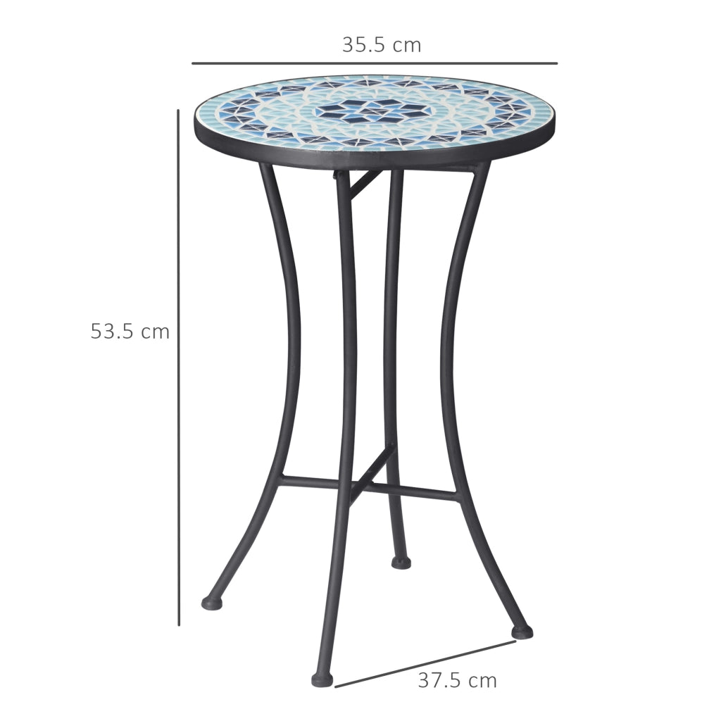 Tavolino da Giardino Rotondo in Metallo con Piano Ceramica Mosaico ¨C Xylo ¨C Blu §¶35.5x53.5cm