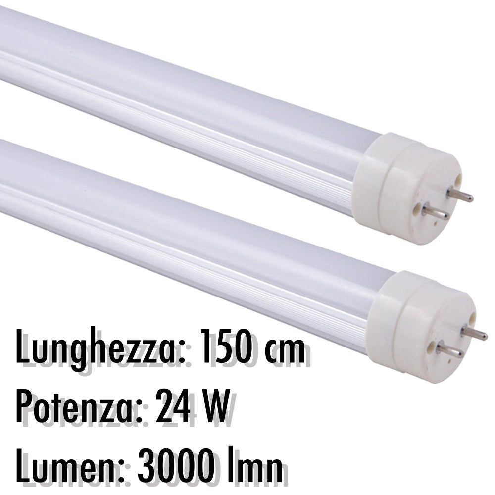 Trade Shop - Tubo Neon A Led T8 24 W Watt 3000 Lmn Con Copertura Opaca Da 150 Cm Luce Bianca - -bianco Caldo      -