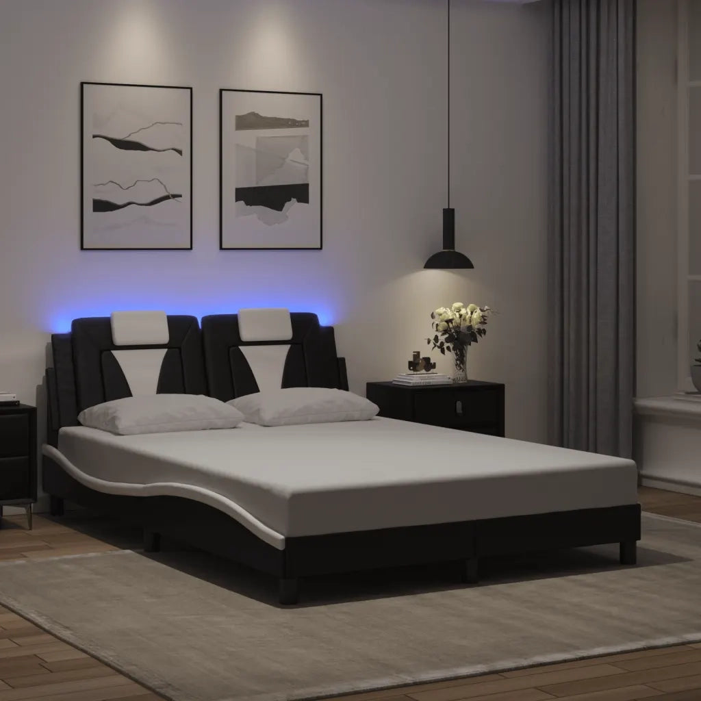 Giroletto Viana con LED senza Materasso Nero e Bianco 140x190 cm