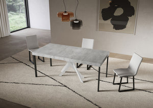 Consolle Allungabile 90-300x40x77 cm Saki Premium Cemento Gambe Bianche