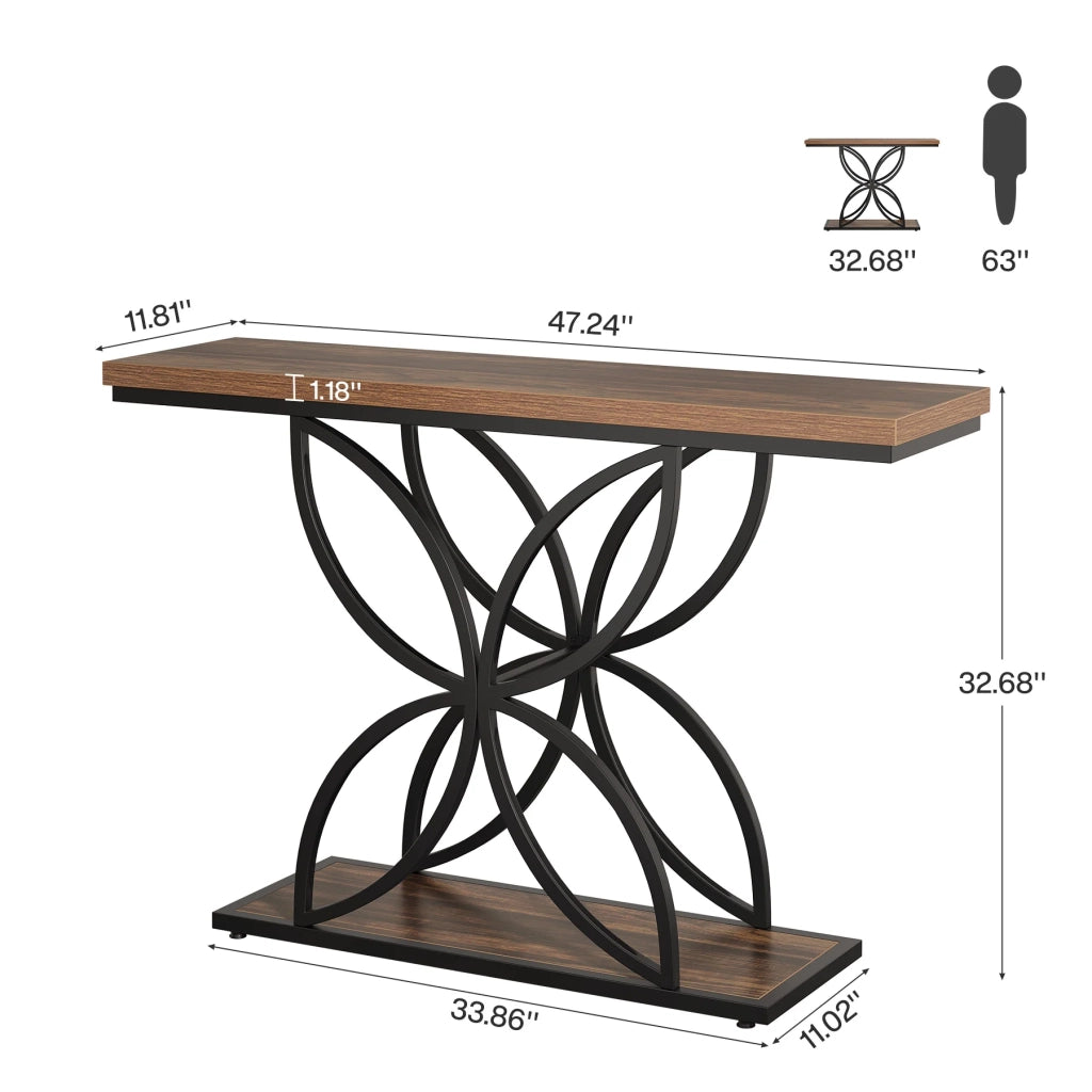 Consolle con base in metallo a farfalla e piano in MDF; stile industriale; per ingresso e soggiorno; 134×36.5×18 cm