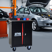 Carrello porta utensili a doppia anta con 4 ruote e serratura in acciaio nero e rosso 62,5 × 34,5 × 78 cm