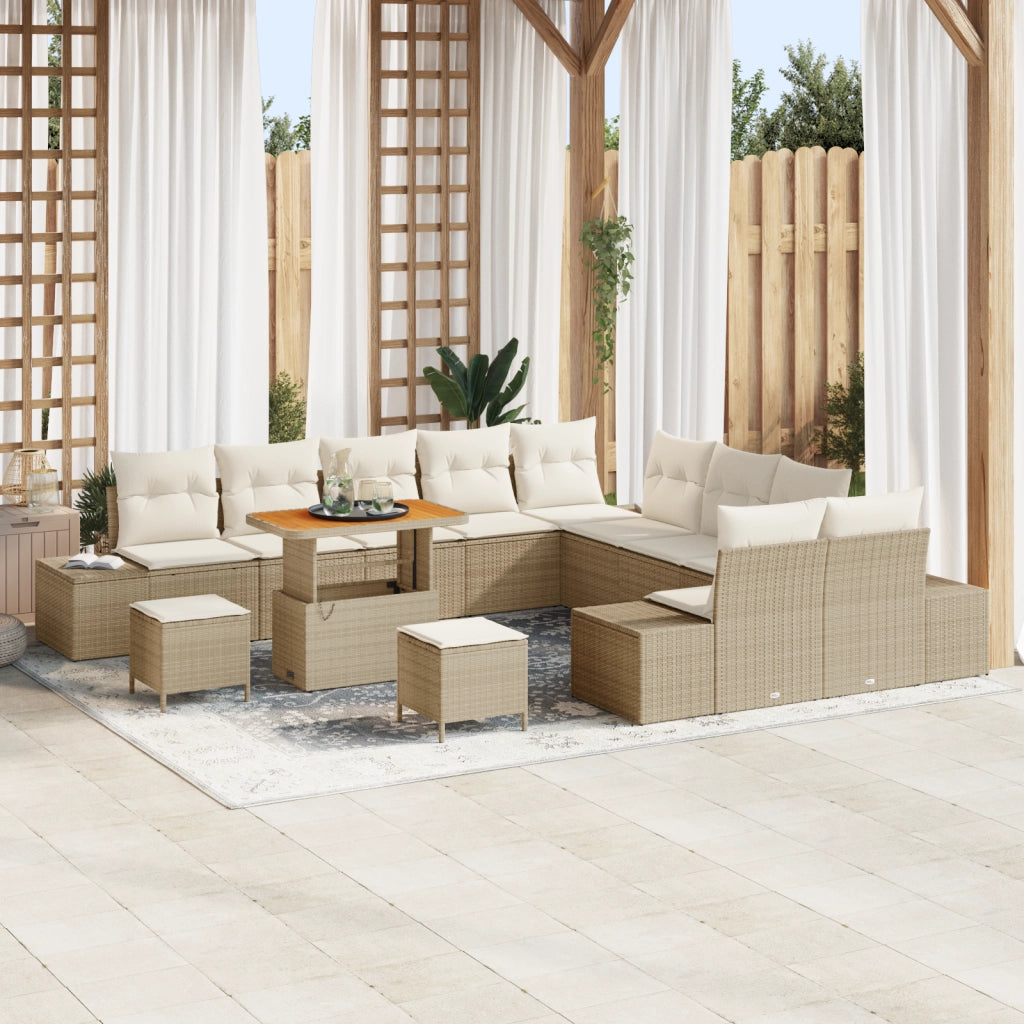 Set Divano Giardino  13 Pezzi Cuscini Beige Polirattan Acacia
