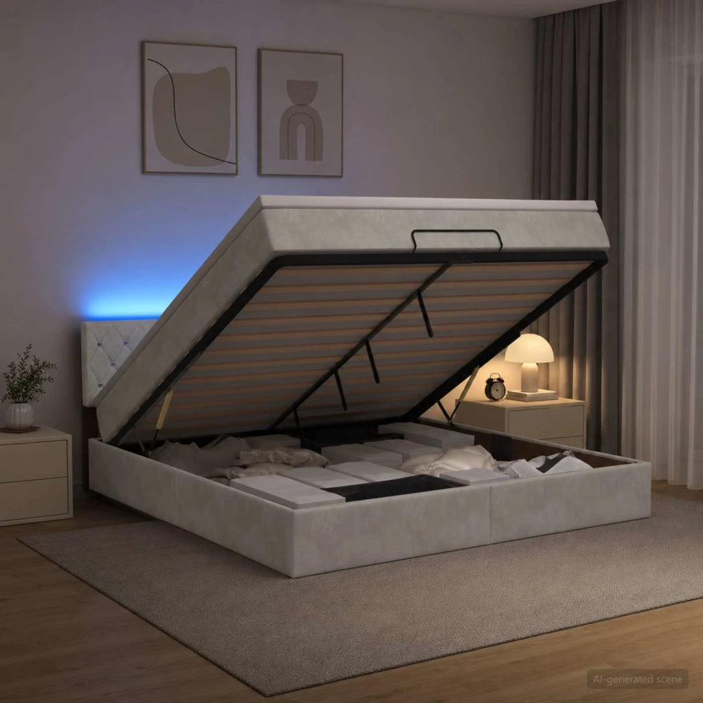 Letto Ottomano con Materasso e LED Grigio Chiaro 140 x 190 cm 3457065