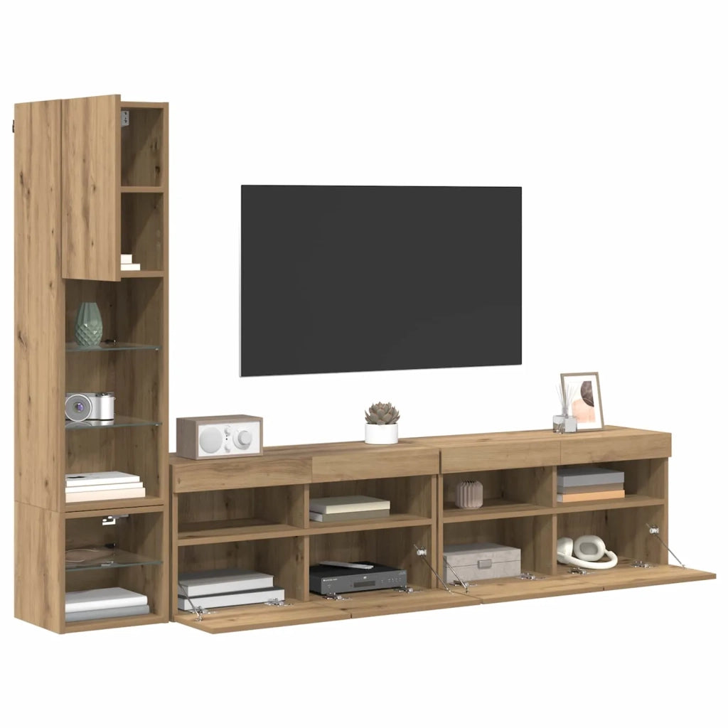 Unità TV da Parete 4 pcs Rovere artigianale Legno multistrato 3402966