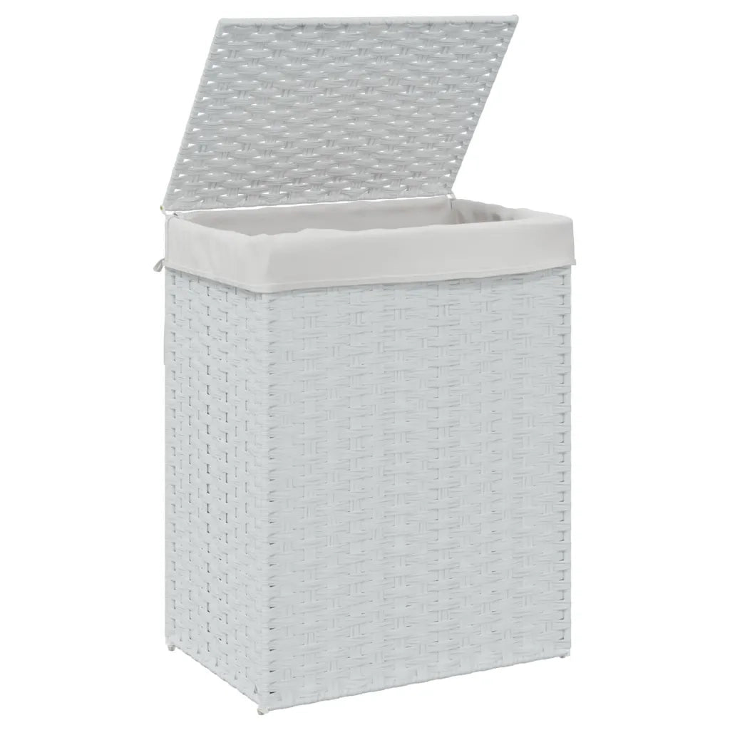Cesto Portabiancheria Coperchio Bianco 46x33x60 cm Polyrattan 372033
