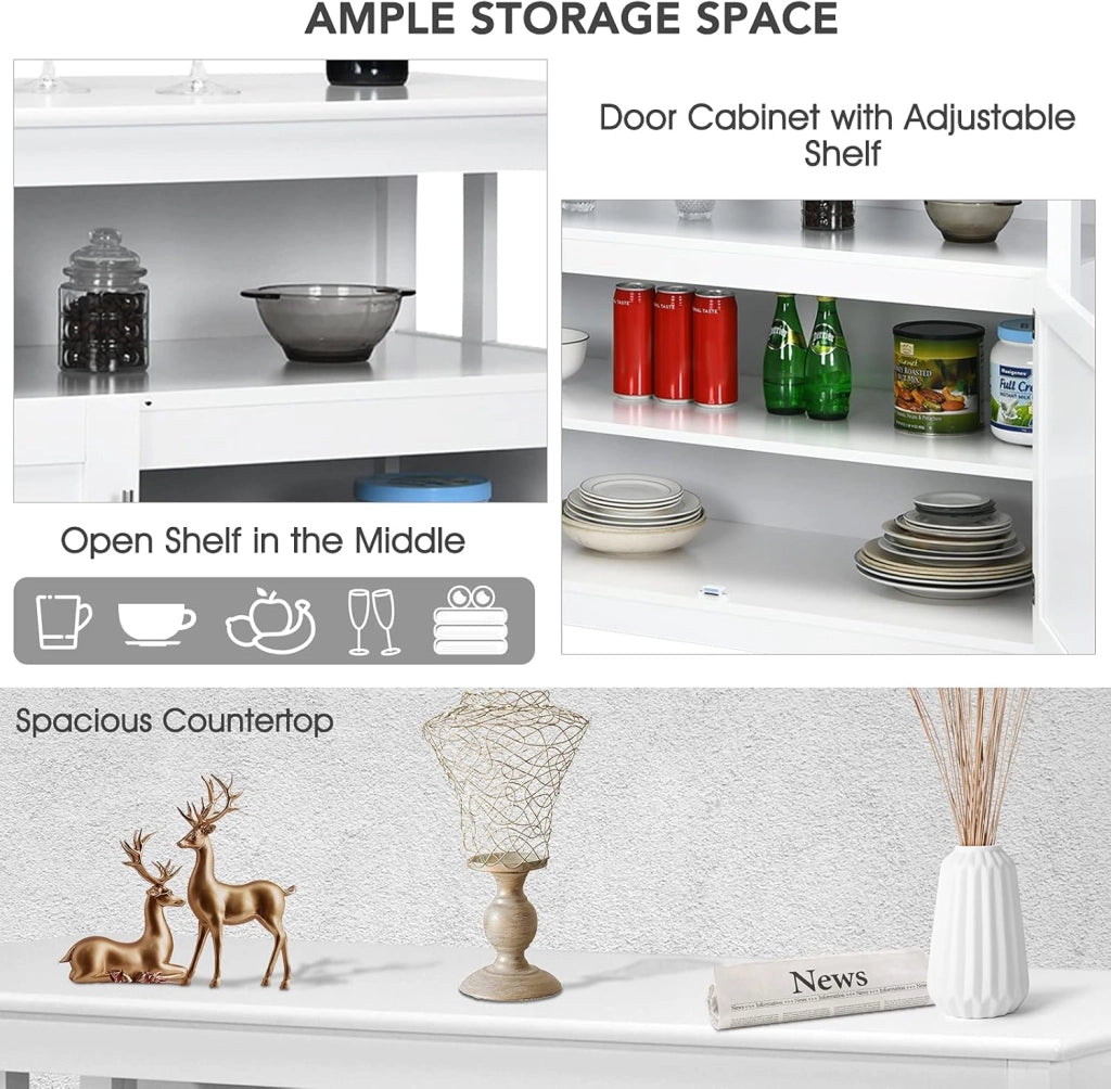 Armadio da cucina a buffet, da cucina, a buffet, con ripiano aperto e 2 ante, in legno, con ripiano regolabile, 114 x 51 x 91 cm, bianco