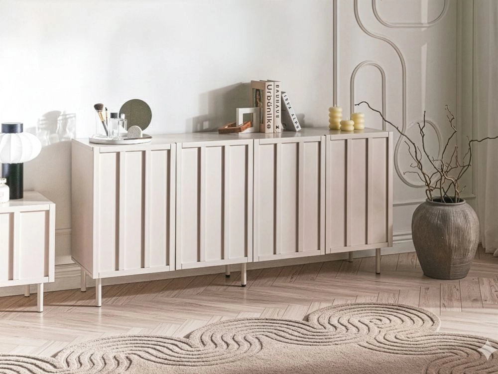 Credenza beige chiaro MDF 4 ante Gambe in metallo Cashmere Design moderno Camera da letto