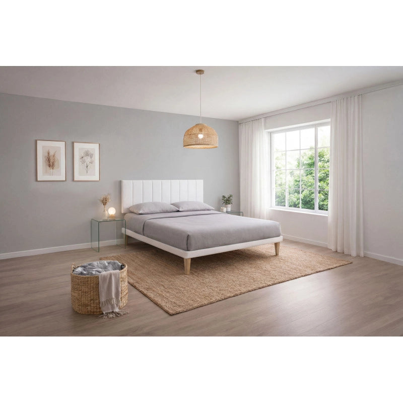 Letto imbottito Matrimoniale 180x190 cm Vertical - Bianco,Similpelle,Con rete