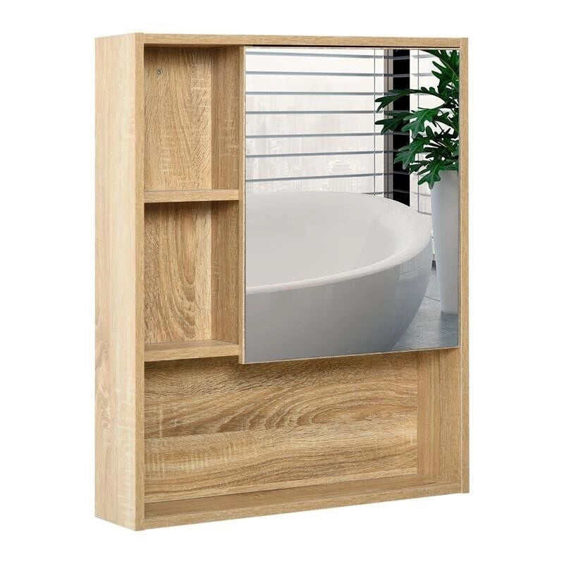 ARMADIETTO A SPECCHIO PER BAGNO CON SCAFFALE REGOLABILE 60X15X76 CM ROVERE