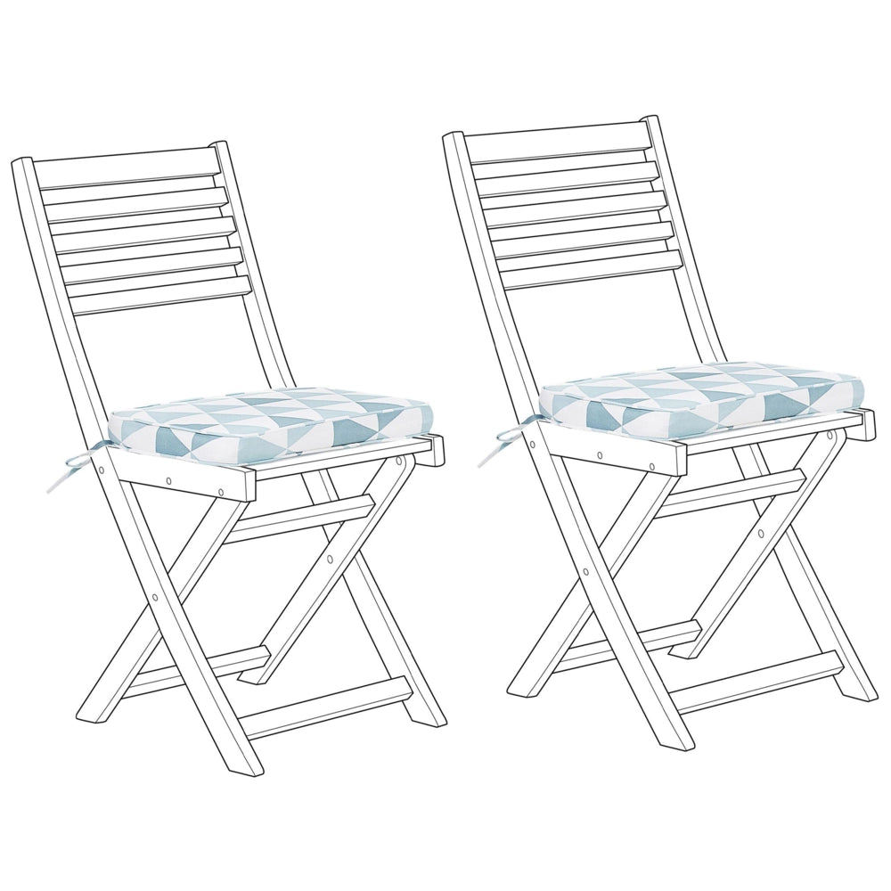 Set di 2 cuscini per sedili da esterno blu con motivo geometrico legato con corde resistenti ai raggi UV