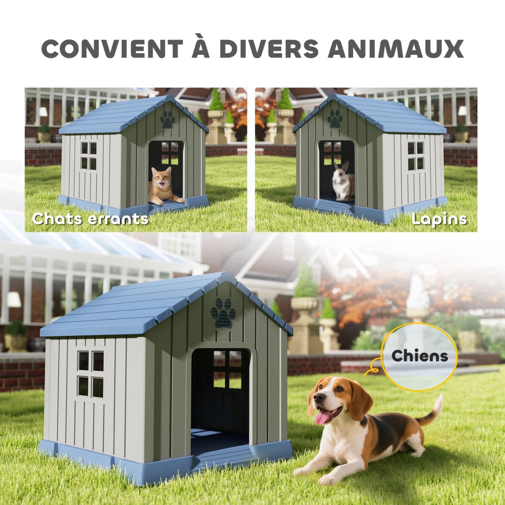 Cuccia per Cani da Esterno ¨C Xylo ¨C Legno Blu con Aerazione e Pavimento Rialzato 85x79x82cm